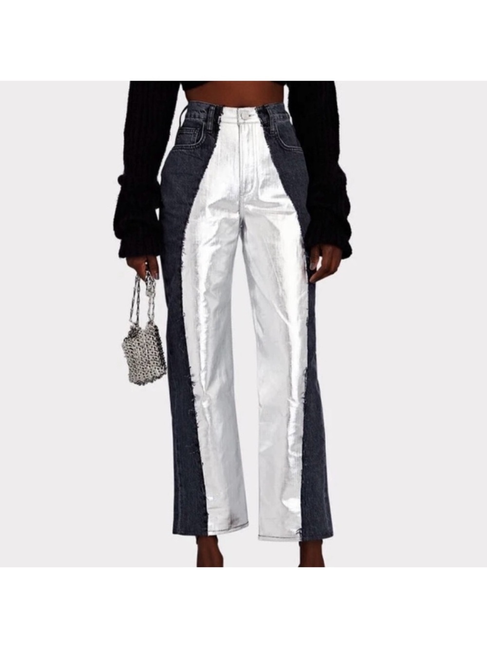 NWT FRAME Pieced Metallic Silver
Black Straight Leg Jeans Size 26 Retail
$448